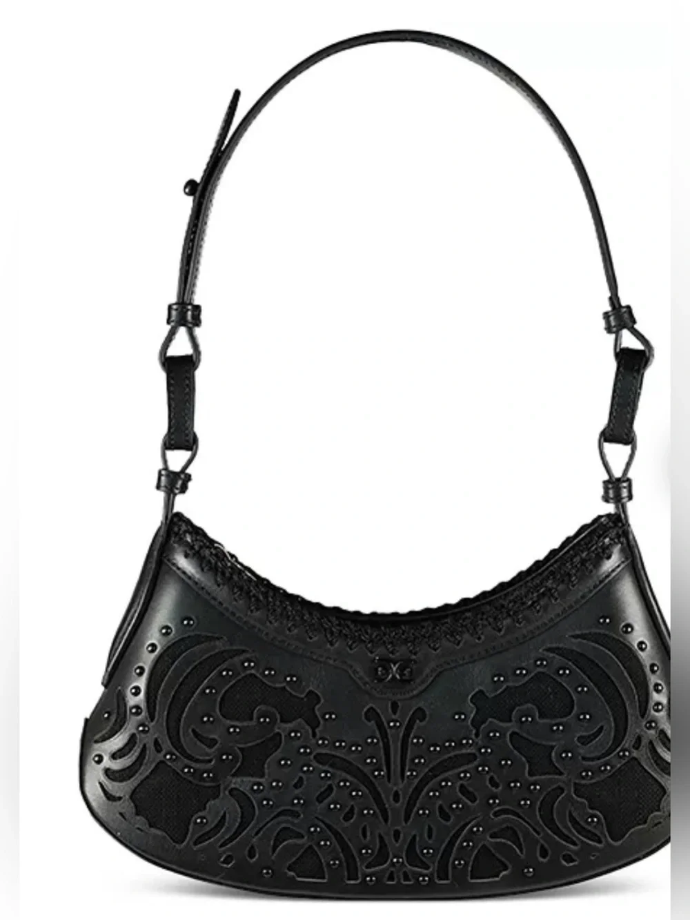 Sam Edelman Women's Black Willette Floral Dyecut Leather Shoulder Bag